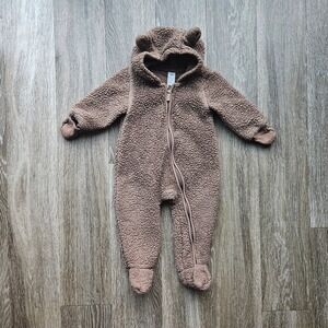 H&M Baby Bear Fleece Hooded Bunting Suit One Piece Brown Size 9M